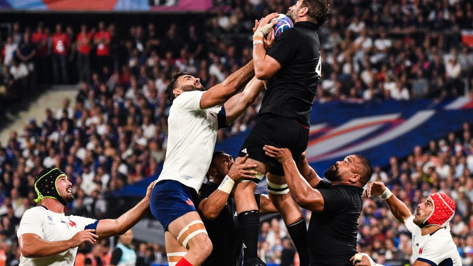 Gregory ALLDRITT of France and Charles OLLIVON of France and Samuel WHITELOCK of New Zealand during the Rugby World Cup match between France and New Zealand at Stade de France on September 8, 2023 in Paris, France. (Photo by Sandra Ruhaut/Icon Sport)   - Photo by Icon Sport