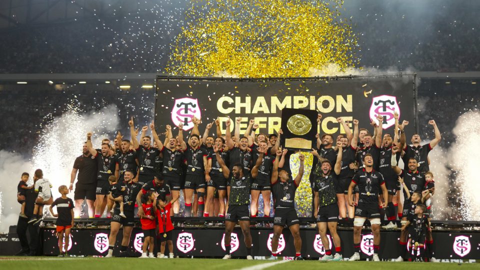 Team of Stade Toulousain celebrates during the Top 14 final match between Toulouse and Bordeaux at Orange Velodrome on June 28, 2024 in Marseille, France. (Photo by Hugo Pfeiffer/Icon Sport)   - Photo by Icon Sport