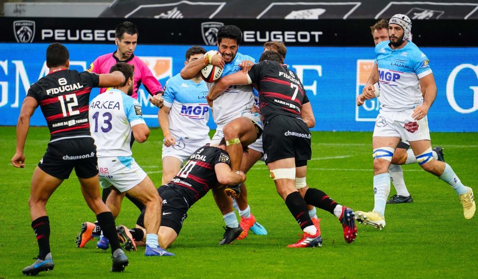 Malietoa SEULI HINGANO of Aviron Bayonnais Peyo MUSCARDITZ of Aviron Bayonnais Santiago CHOCOBARES of Stade Toulousain Rynhardt Elstadt of Stade Toulousain and Zack HOLMES of Stade Toulousain during the Top 14 match between Toulouse v Bayonne at Stade Ernest Wallon on May 15, 2021 in Toulouse, France. (Photo by Pierre Costabadie/Icon Sport) - Zack HOLMES - Peyo MUSCARDITZ - Rynhardt ELSTADT - Malietoa HINGANO - Santiago CHOCOBARES - Stade Ernest-Wallon - Toulouse (France)