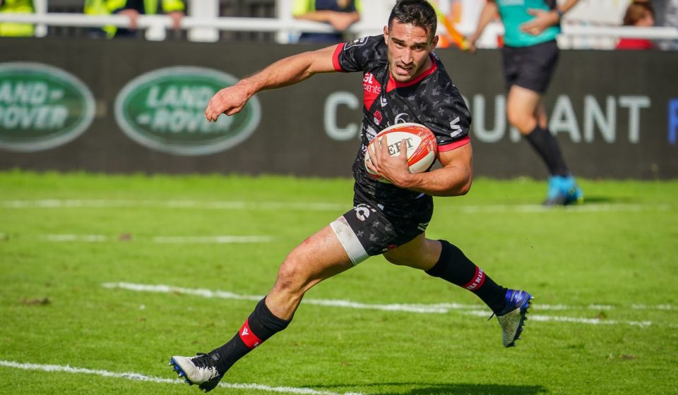 Baptiste COUILLOUD of LOU Rugby scores a try during the Top 14 match between Biarritz and Lyon OU at Parc des Sports Aguilera on October 9, 2021 in Biarritz, France. (Photo by Pierre Costabadie/Icon Sport) - Baptiste COUILLOUD - Parc des Sports d'Aguilera - Biarritz (France)