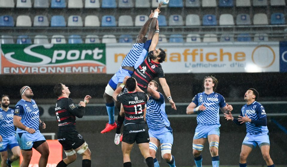 Yoan HUGET of Toulouse and Yacouba CAMARA of Montpellier  during the Top 14 match between Montpellier and Toulouse at GGL Stadium on January 2, 2021 in Montpellier, France. (Photo by Alexandre Dimou/Icon Sport) - Yoann HUGET - Yacouba CAMARA - Altrad Stadium - Montpellier (France)