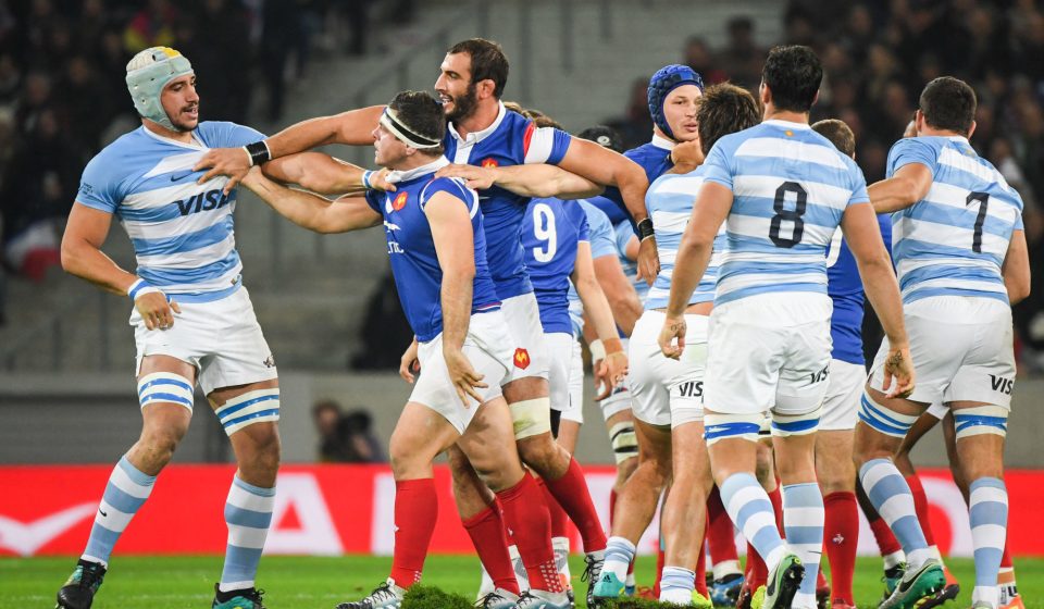 Altercation between Matias Alemannoo of Argentina, Guilhem Guirado and Yoann Maestri of France during the Test match between France and Argentina on November 17, 2018 in Lille, France. (Photo by Anthony Dibon/Icon Sport)