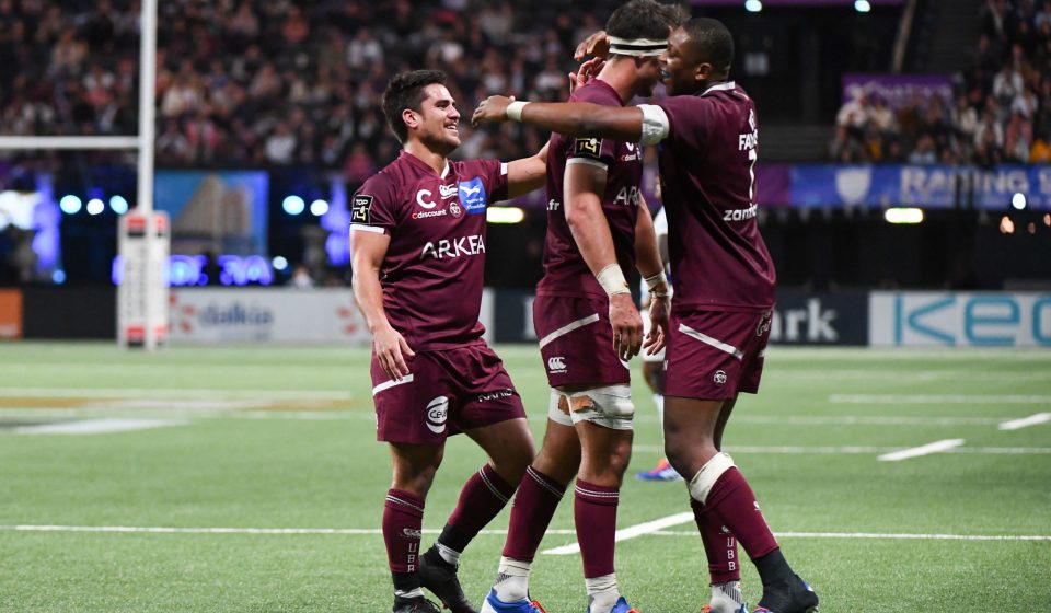 Cameron WOKI of Bordeaux celebrates during the Top 14 match between Racing 92 and Bordeaux Begles at Paris La Defense Arena on November 30, 2019 in Nanterre, France. (Photo by Anthony Dibon/Icon Sport) - Cameron WOKI - Paris La Defense Arena - Paris (France)