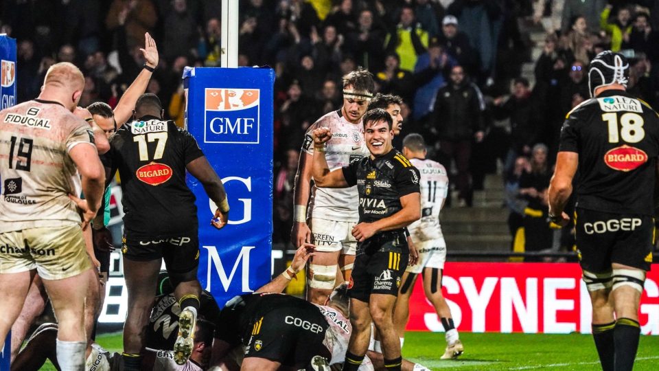 Thomas BERJON of La Rochelle celebrates during the Top 14 La Rochelle and Toulouse on January 7, 2023 in La Rochelle, France. (Photo by Eddy Lemaistre/Icon Sport)
