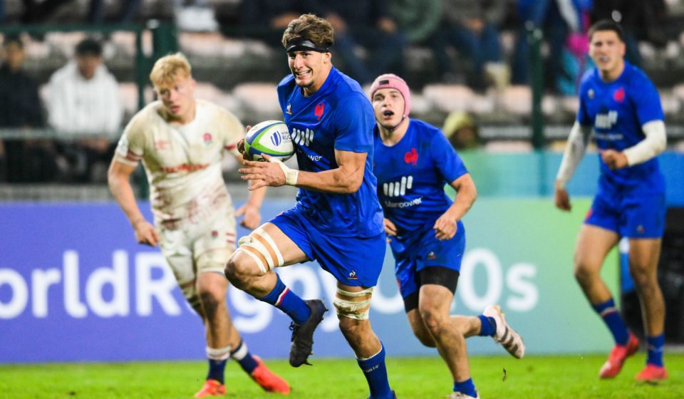 Oscar Jegou of France U20 scores a try during the World Rugby U20 Championship match between France and England on July 9, 2023 at Athlone Stadium in Cape Town, South Africa. (Photo by Thinus Maritz Steve Haag Sports / Icon Sport) 

Photo by Icon Sport