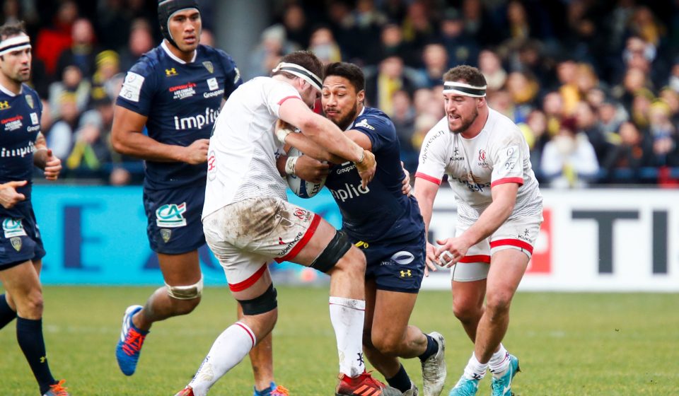 George MOALA of Clermont and Iain HENDERSON of Ulster during the European Rugby Champions Cup, Pool 3 match between Clermont and Ulster on January 11, 2020 in Clermont-Ferrand, France. (Photo by Romain Biard/Icon Sport) - Iain HENDERSON - George MOALA - Stade Marcel Michelin - Clermont Ferrand (France)