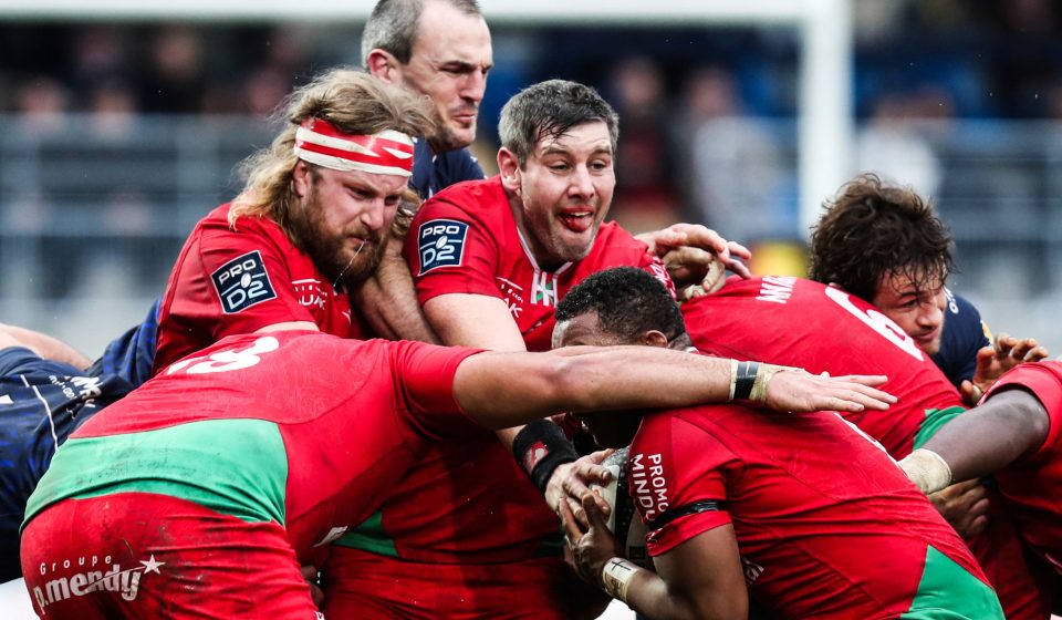 Evan OLMSTEAD and Dave O CALLAGHAN of Biarritz during the Pro D2 match between Colomiers and Biarritz on December 22, 2019 in Colomiers, France. (Photo by Manuel Blondeau/Icon Sport) - Evan OLMSTEAD - Dave O'CALLAGHAN - Stade Michel Bendichou - Colomiers (France)