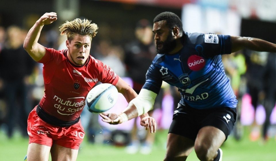 James O Connor of Toulon and Jim Nagusa of Montpellier during the rugby Top 14 match between Montpelier and RC Toulon on May 29, 2016 in Montpellier, France. (Photo by Alexandre Dimou/Icon Sport)