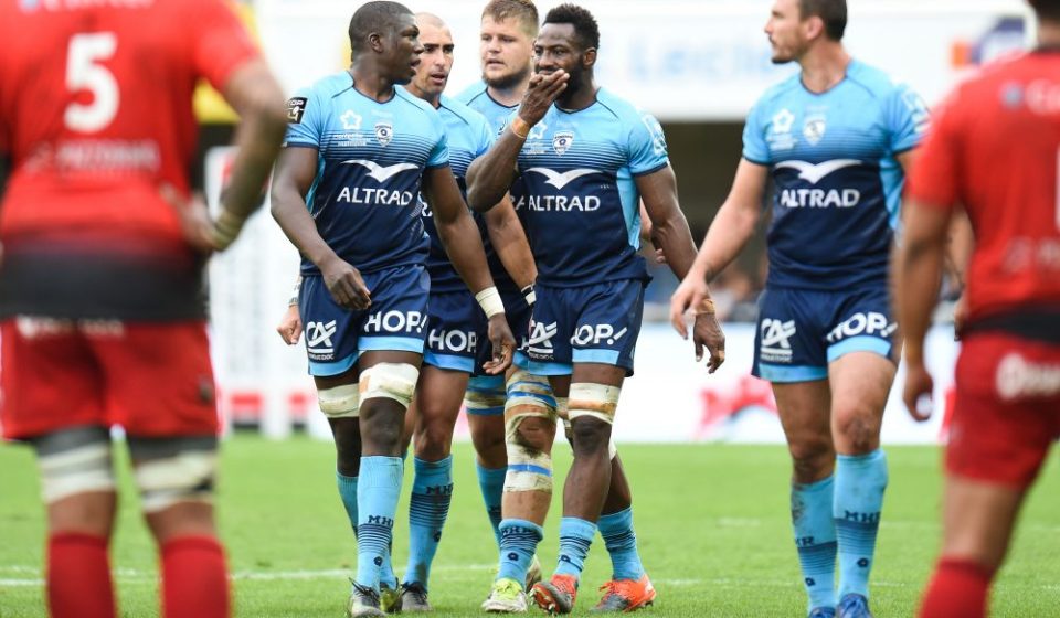 Yacouba Camara  and Fulgence Ouedraogo of Montpellier  during the Top 14 match between Montpellier and Rc Toulon at  on September 17, 2017 in Montpellier, France. (Photo by Alexandre Dimou/Icon Sport)