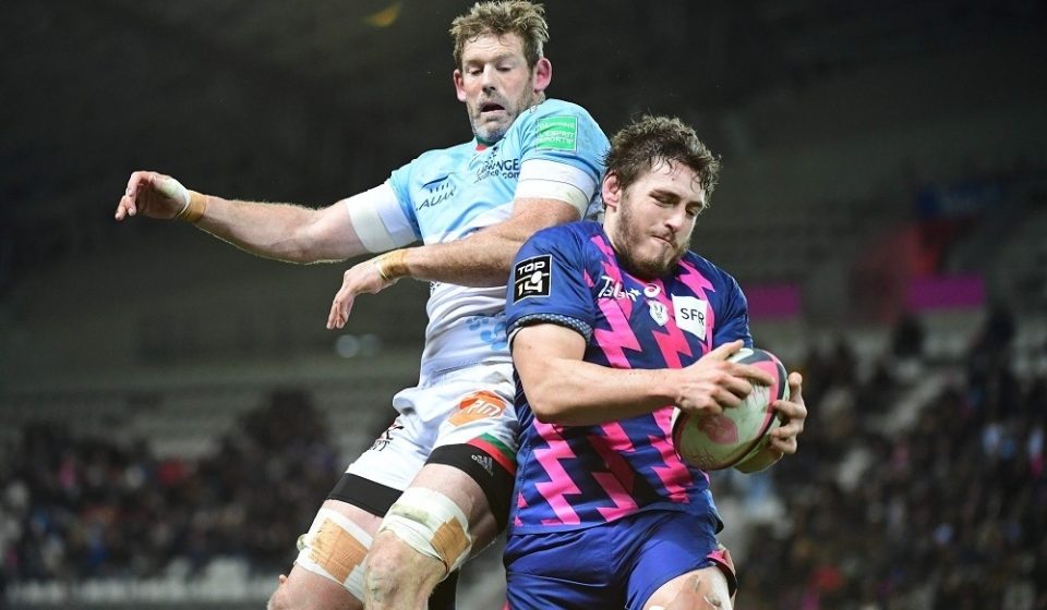 (R-L) Paul Gabrillagues of Stade Francais Paris and Tom Donnelly of Bayonne during the Top 14 match between Stade Francais Paris and Bayonne at Stade Jean Bouin on December 3, 2016 in Paris, France. (Photo by Dave Winter/Icon Sport)