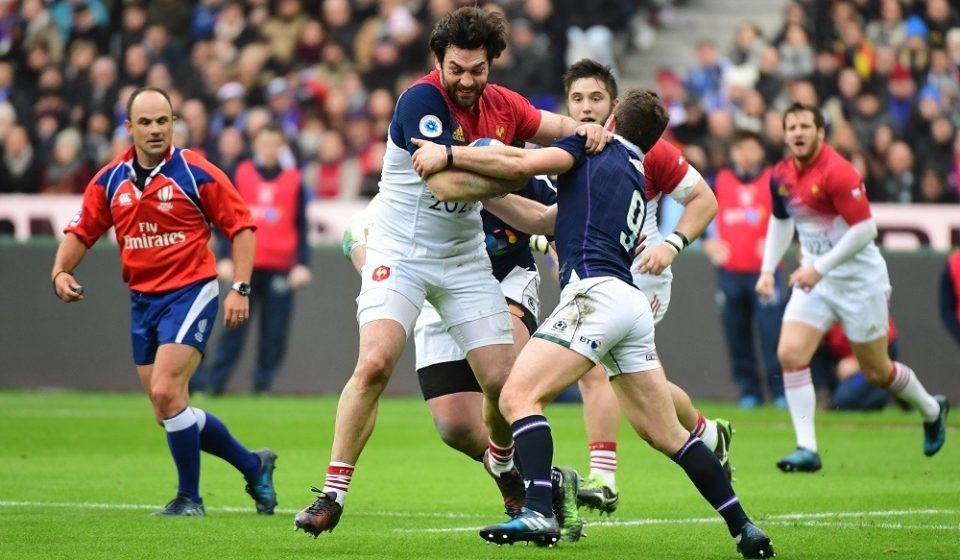 (L-R) Kevin Gourdon of France and Greig Laidlaw of Scotland during the RBS Six Nations match between France and Scotland at Stade de France on February 12, 2017 in Paris, France. (Photo by Dave Winter/Icon Sport)